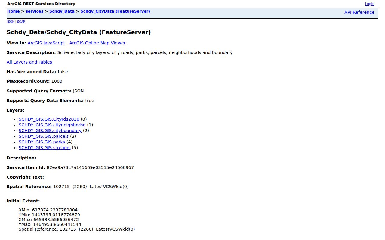 Schenectady residents directory City ArcGIS parcel and road service