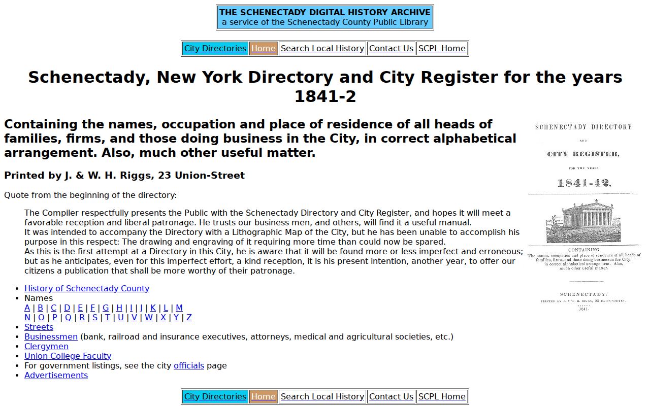 Schenectady residents directory digitized 1841 city directory