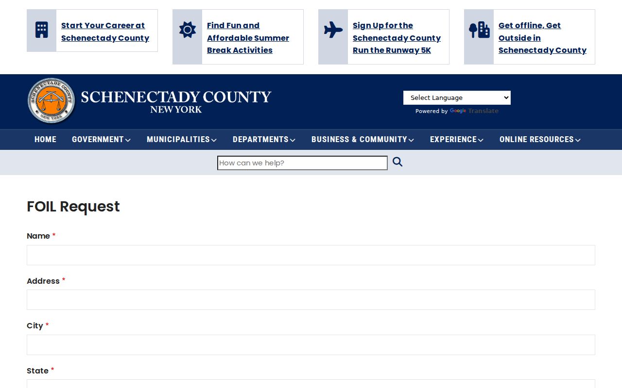 Schenectady residents directory county electronic FOIL request form